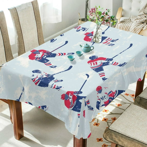 Yayeee Tablecloths 60" x 108" Rectangle Wrinkle Resistant Party Table Cover, Blue Ice Hockey
