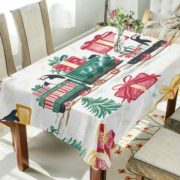 Yayeee Tablecloths 60" x 108" Rectangle Wrinkle Resistant Party Table Cover, Christmas Train