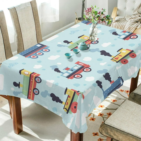 Yayeee Tablecloths 60" x 108" Rectangle Wrinkle Resistant Party Table Cover, Colorful Trains