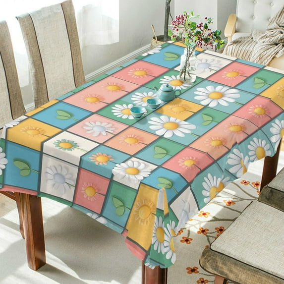 Yayeee Tablecloths 60" x 108" Rectangle Wrinkle Resistant Party Table Cover, Daisy Mosaic