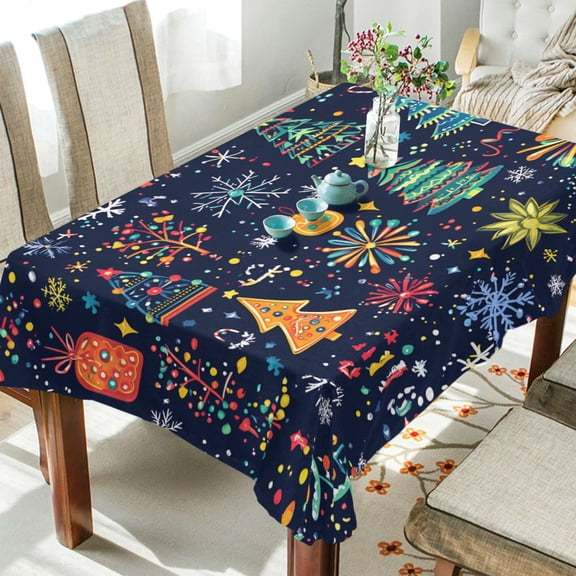 Yayeee Tablecloths 60" x 108" Rectangle Wrinkle Resistant Party Table Cover, Dark Blue Christmas