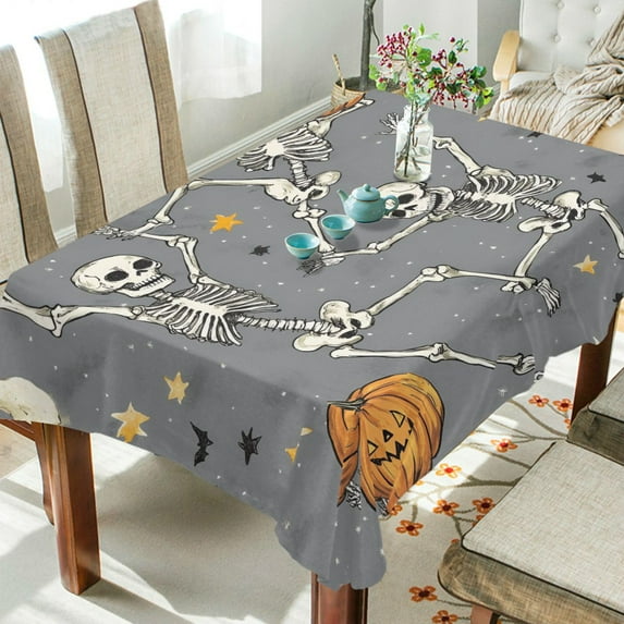Yayeee Tablecloths 60" x 108" Rectangle Wrinkle Resistant Party Table Cover, Gray Halloween Dancing