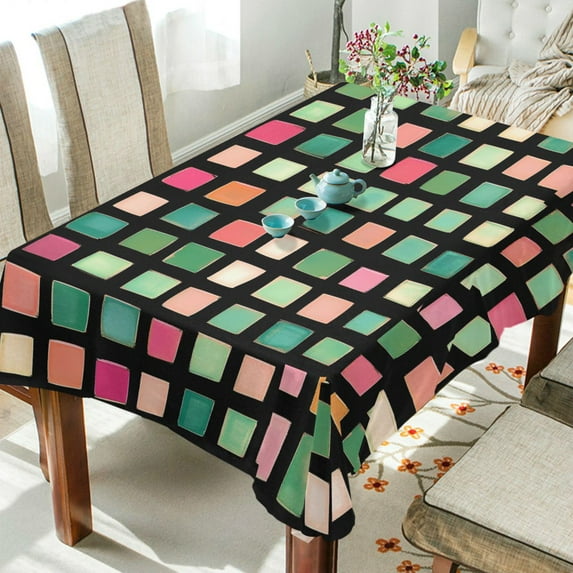 Yayeee Tablecloths 60" x 108" Rectangle Wrinkle Resistant Party Table Cover, Green Block Pattern