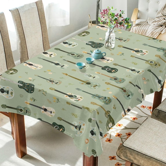 Yayeee Tablecloths 60" x 108" Rectangle Wrinkle Resistant Party Table Cover, Green Floral Guitar Pattern