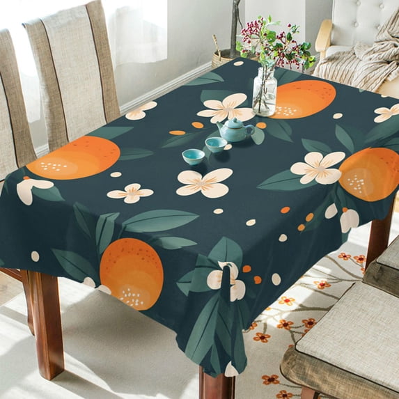 Yayeee Tablecloths 60" x 108" Rectangle Wrinkle Resistant Party Table Cover, Green Floral Oranges