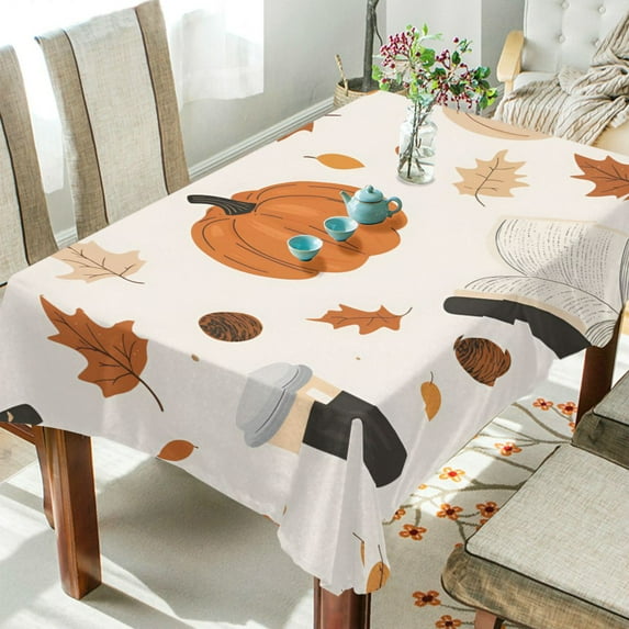 Yayeee Tablecloths 60" x 108" Rectangle Wrinkle Resistant Party Table Cover, Hand Drawn Pumpkin