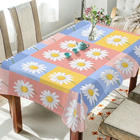 Yayeee Tablecloths 60" x 108" Rectangle Wrinkle Resistant Party Table Cover, Light Blue Daisy