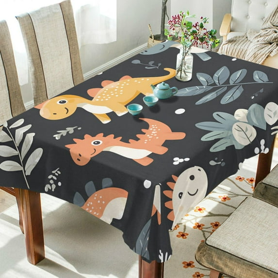 Yayeee Tablecloths 60" x 108" Rectangle Wrinkle Resistant Party Table Cover, Orange Dinosaur