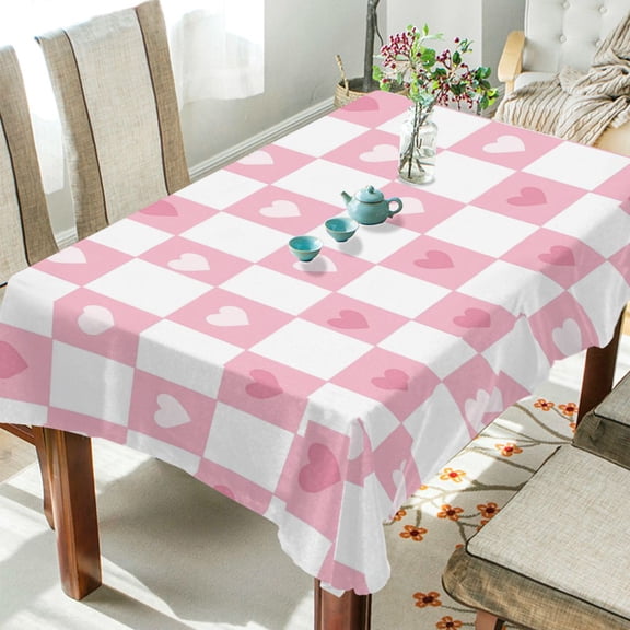 Yayeee Tablecloths 60" x 108" Rectangle Wrinkle Resistant Party Table Cover, Pink Checkered Heart