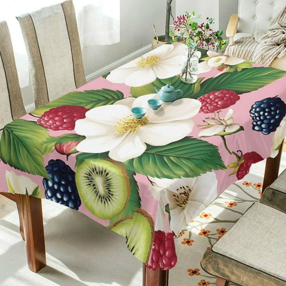 Yayeee Tablecloths 60" x 108" Rectangle Wrinkle Resistant Party Table Cover, Pink Raspberries