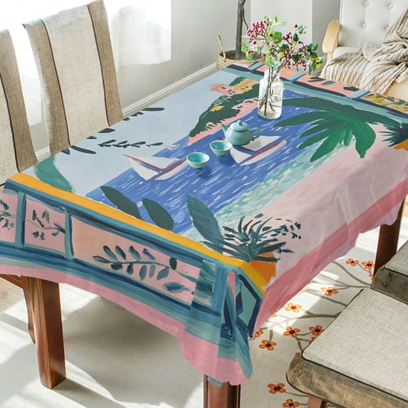 Yayeee Tablecloths 60" x 108" Rectangle Wrinkle Resistant Party Table Cover, Pink Seaside