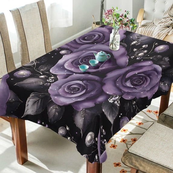 Yayeee Tablecloths 60" x 108" Rectangle Wrinkle Resistant Party Table Cover, Purple Roses