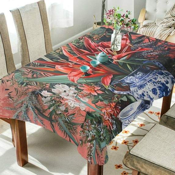 Yayeee Tablecloths 60" x 108" Rectangle Wrinkle Resistant Party Table Cover, Red Vibrant Flowers