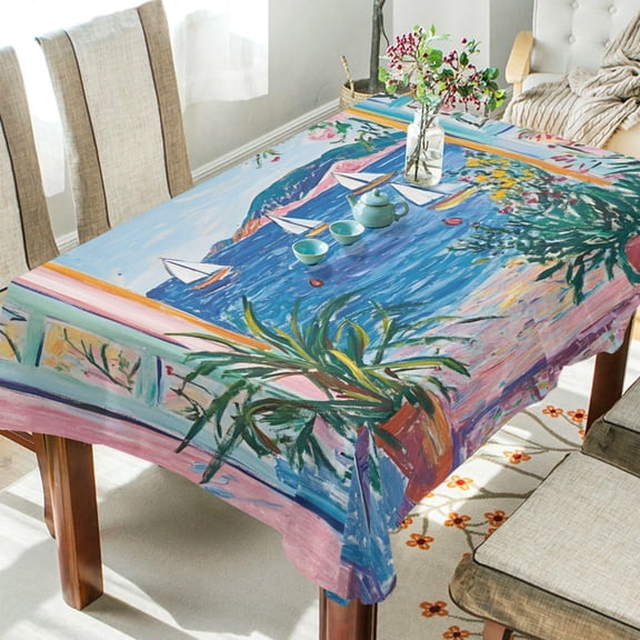 Yayeee Tablecloths 60" x 108" Rectangle Wrinkle Resistant Party Table Cover, Seaside Door
