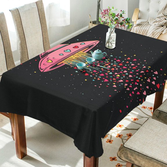 Yayeee Tablecloths 60" x 108" Rectangle Wrinkle Resistant Party Table Cover, UFO with Hearts Pattern