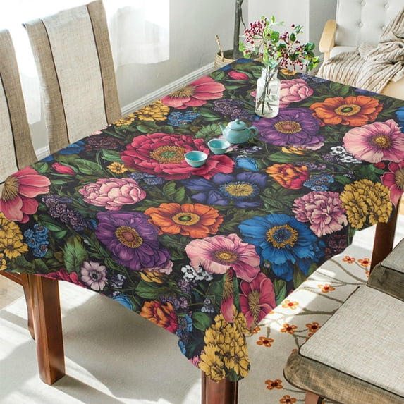 Yayeee Tablecloths 60" x 108" Rectangle Wrinkle Resistant Party Table Cover, Vibrant Blooming Flowers