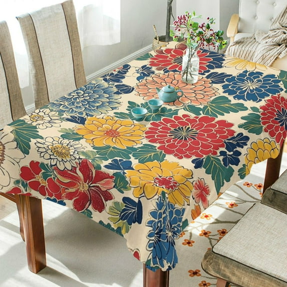 Yayeee Tablecloths 60" x 108" Rectangle Wrinkle Resistant Party Table Cover, Vibrant Flowers Pattern