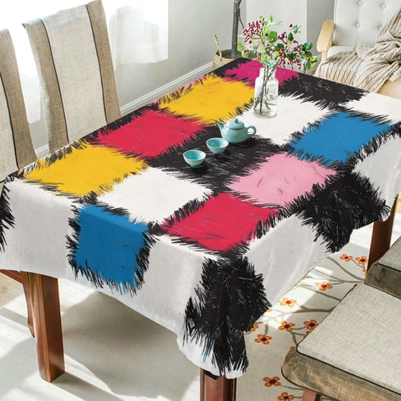 Yayeee Tablecloths 60" x 108" Rectangle Wrinkle Resistant Party Table Cover, White Checkered Pattern