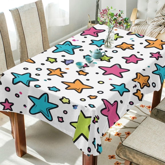 Yayeee Tablecloths 60" x 108" Rectangle Wrinkle Resistant Party Table Cover, White Stars