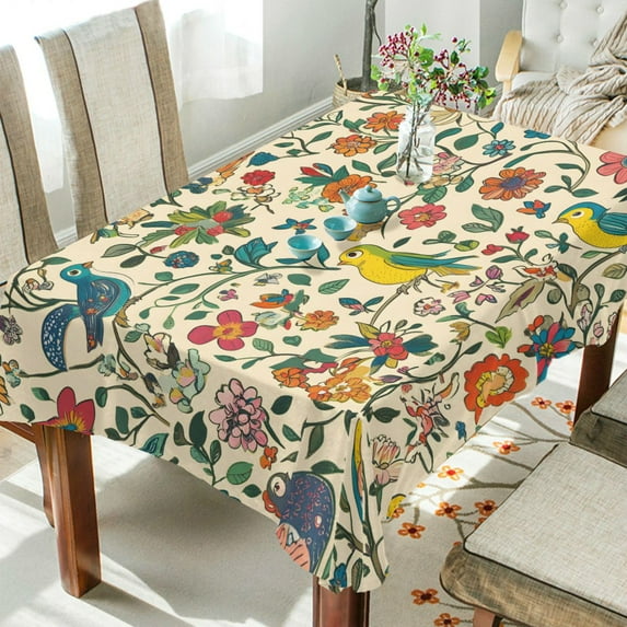 Yayeee Tablecloths 60" x 120" Rectangle Wrinkle Resistant Party Table Cover, Beige Cartoon Animals