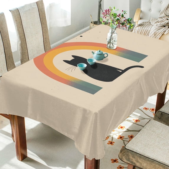 Yayeee Tablecloths 60" x 120" Rectangle Wrinkle Resistant Party Table Cover, Beige Cat Rainbow
