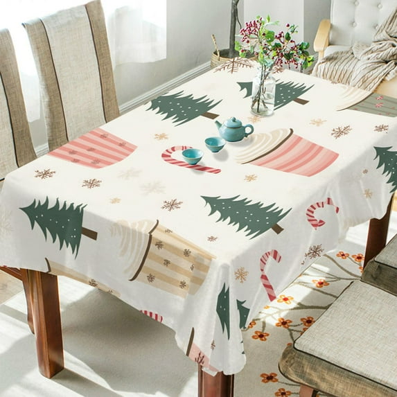 Yayeee Tablecloths 60" x 120" Rectangle Wrinkle Resistant Party Table Cover, Beige Christmas Cups