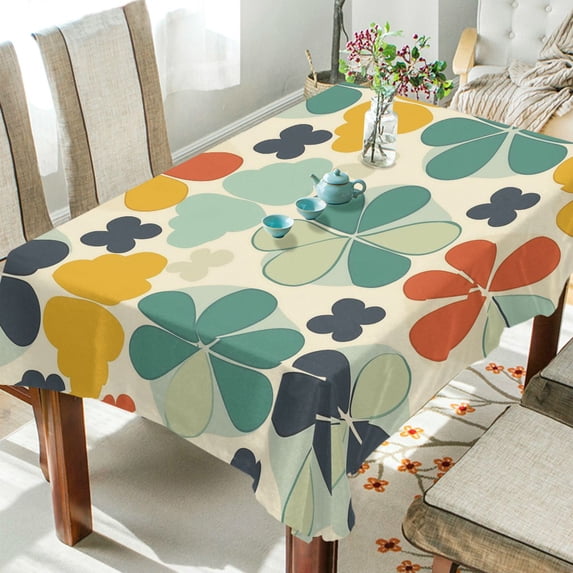 Yayeee Tablecloths 60" x 120" Rectangle Wrinkle Resistant Party Table Cover, Beige Clover Pattern