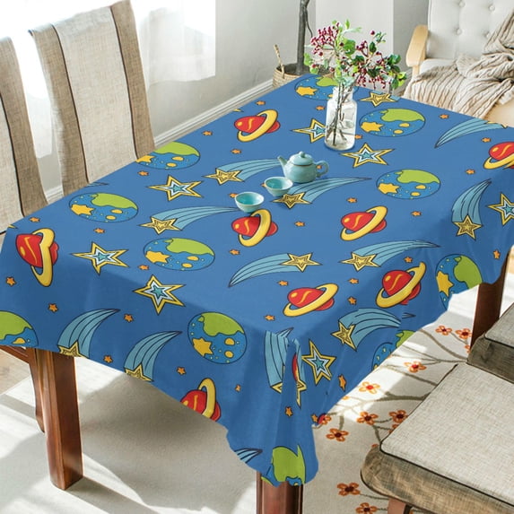 Yayeee Tablecloths 60" x 120" Rectangle Wrinkle Resistant Party Table Cover, Blue Cartoon Galaxy