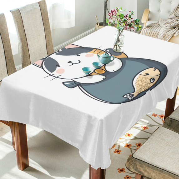Yayeee Tablecloths 60" x 120" Rectangle Wrinkle Resistant Party Table Cover, Blue Cute Cat