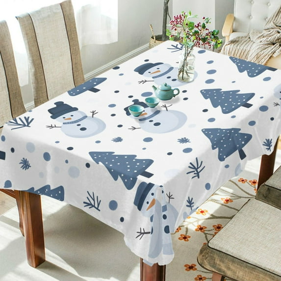 Yayeee Tablecloths 60" x 120" Rectangle Wrinkle Resistant Party Table Cover, Blue Cute Snowmen