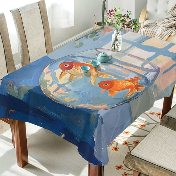 Yayeee Tablecloths 60" x 120" Rectangle Wrinkle Resistant Party Table Cover, Blue Goldfish
