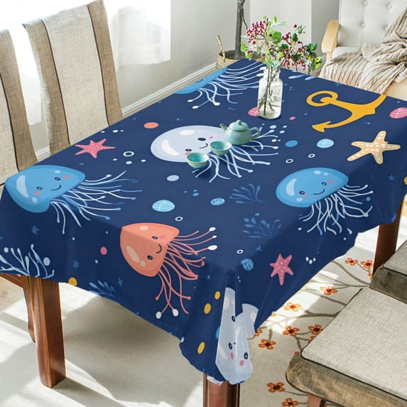 Yayeee Tablecloths 60" x 120" Rectangle Wrinkle Resistant Party Table Cover, Blue Jellyfish