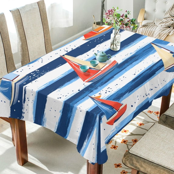 Yayeee Tablecloths 60" x 120" Rectangle Wrinkle Resistant Party Table Cover, Blue Sailboats