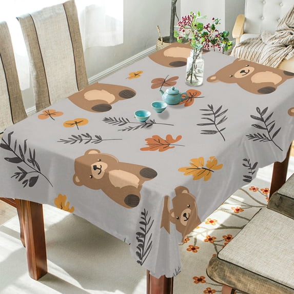 Yayeee Tablecloths 60" x 120" Rectangle Wrinkle Resistant Party Table Cover, Brown Cartoon Bears