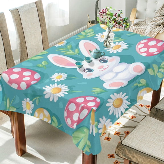 Yayeee Tablecloths 60" x 120" Rectangle Wrinkle Resistant Party Table Cover, Cartoon Easter Bunny
