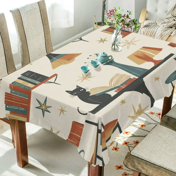 Yayeee Tablecloths 60" x 120" Rectangle Wrinkle Resistant Party Table Cover, Cats Reading Pattern