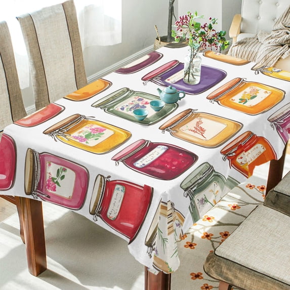 Yayeee Tablecloths 60" x 120" Rectangle Wrinkle Resistant Party Table Cover, Colorful Jam Jars