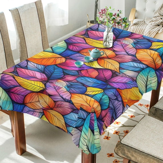 Yayeee Tablecloths 60" x 120" Rectangle Wrinkle Resistant Party Table Cover, Colorful Leaves