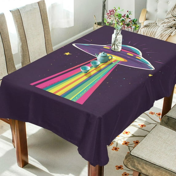 Yayeee Tablecloths 60" x 120" Rectangle Wrinkle Resistant Party Table Cover, Colorful UFO