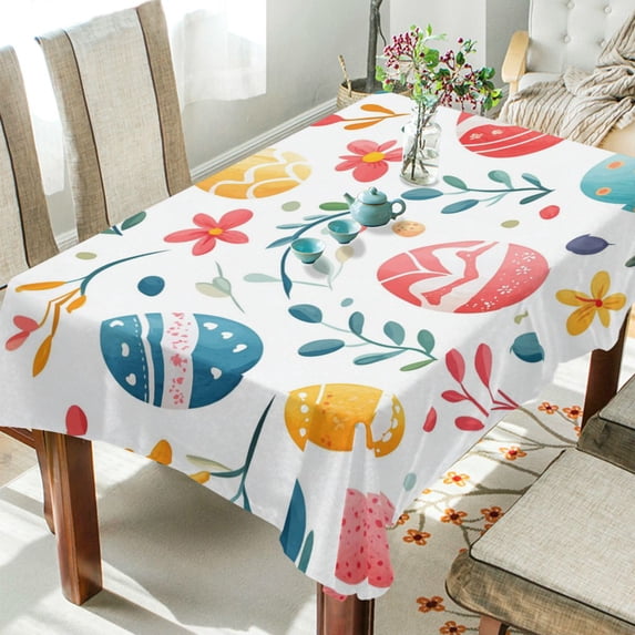 Yayeee Tablecloths 60" x 120" Rectangle Wrinkle Resistant Party Table Cover, Cute Easter Eggs