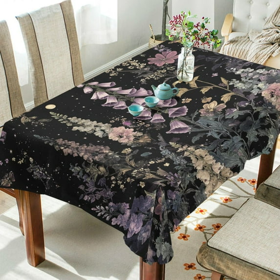 Yayeee Tablecloths 60" x 120" Rectangle Wrinkle Resistant Party Table Cover, Dark Flowers Pattern