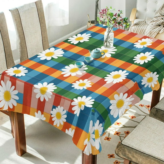 Yayeee Tablecloths 60" x 120" Rectangle Wrinkle Resistant Party Table Cover, Green Checkered Daisy