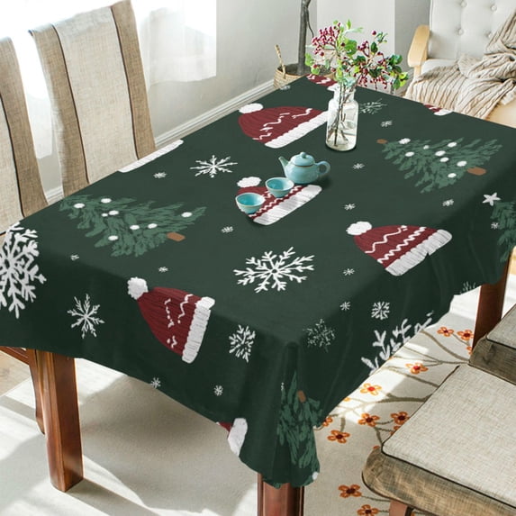 Yayeee Tablecloths 60" x 120" Rectangle Wrinkle Resistant Party Table Cover, Green Christmas Hats