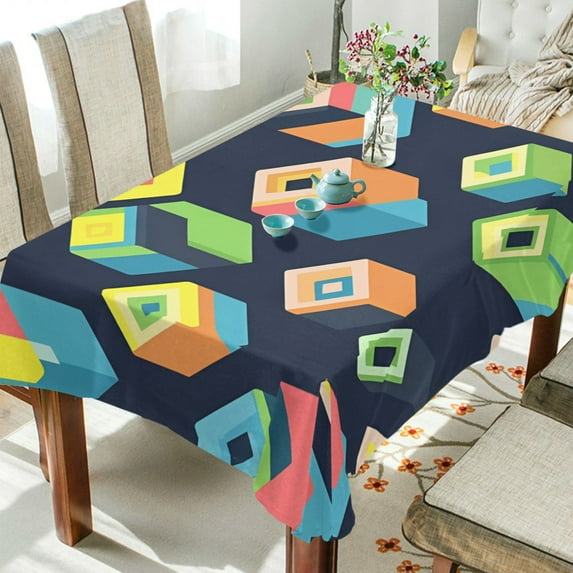 Yayeee Tablecloths 60" x 120" Rectangle Wrinkle Resistant Party Table Cover, Green Cubes