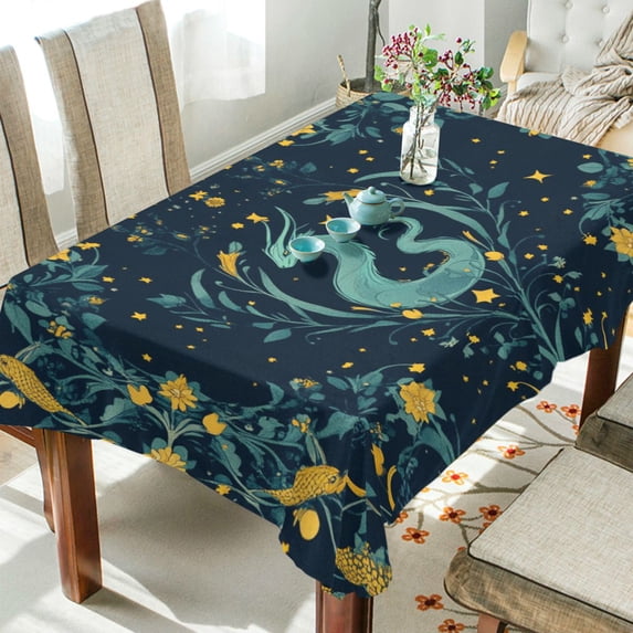 Yayeee Tablecloths 60" x 120" Rectangle Wrinkle Resistant Party Table Cover, Green Dragon Flowers