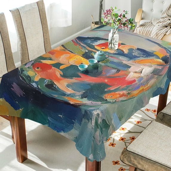 Yayeee Tablecloths 60" x 120" Rectangle Wrinkle Resistant Party Table Cover, Green Goldfish