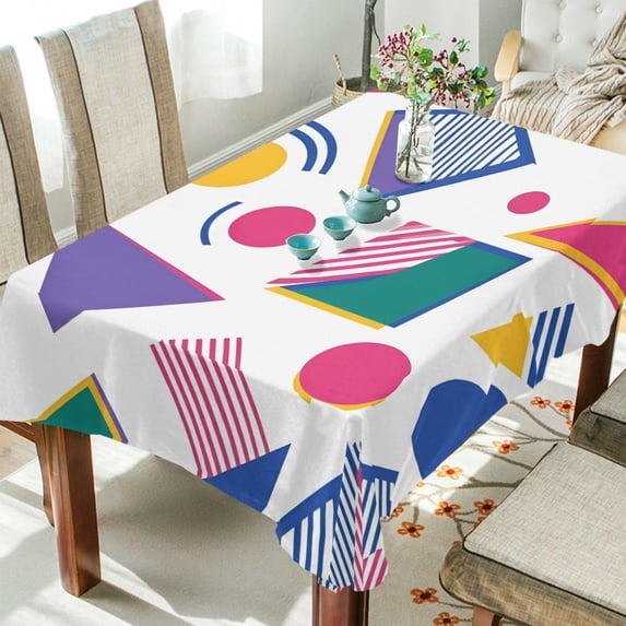 Yayeee Tablecloths 60" x 120" Rectangle Wrinkle Resistant Party Table Cover, Green Retro Shapes