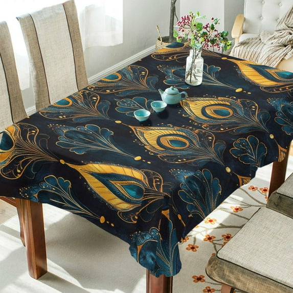 Yayeee Tablecloths 60" x 120" Rectangle Wrinkle Resistant Party Table Cover, Navy Blue Art Pattern