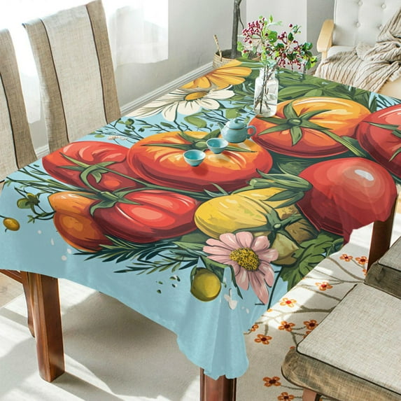 Yayeee Tablecloths 60" x 120" Rectangle Wrinkle Resistant Party Table Cover, Orange Floral Tomatoes