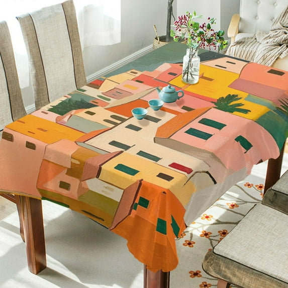 Yayeee Tablecloths 60" x 120" Rectangle Wrinkle Resistant Party Table Cover, Pink Cityscape Painting